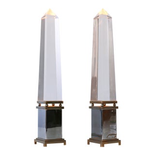 Acrylic Glass Obelisk Table Lamps by Sandro Petti for Maison Jansen, France, Set of 2 For Sale
