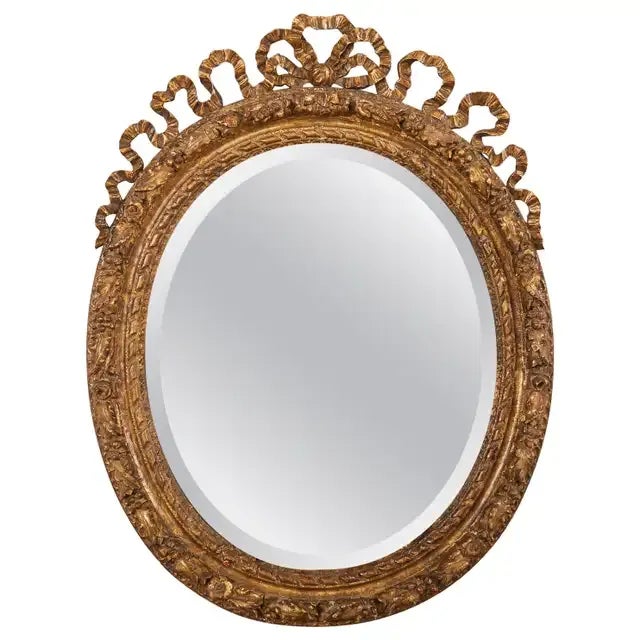 Louis XVI Baroque Style Oval Ribbon Swag Wall Mirror For Sale - Image 13 of 13