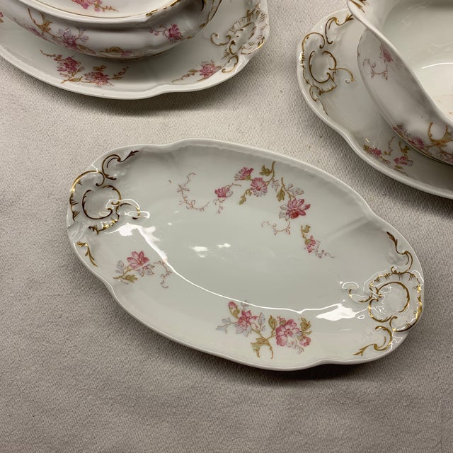Limoges, France Vintage French Limoges Serving Set Pink and Baby Blue Sprays of Flowers - Set of 7 For Sale - Image 4 of 12