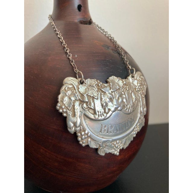 Silver English Sterling Silver Brandy Carafe Label with Chain For Sale - Image 8 of 12