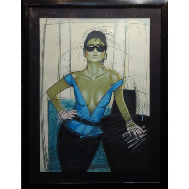 Model w/Black Sunglasses- original 1980s Serigraph - original serigraph on paper professionally framed under glass -signed...