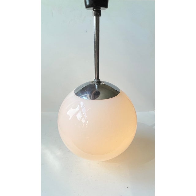1930s Danish Bauhaus White Opaline Glass Globe Pendant Lamp from Lyfa, 1930s For Sale - Image 5 of 7