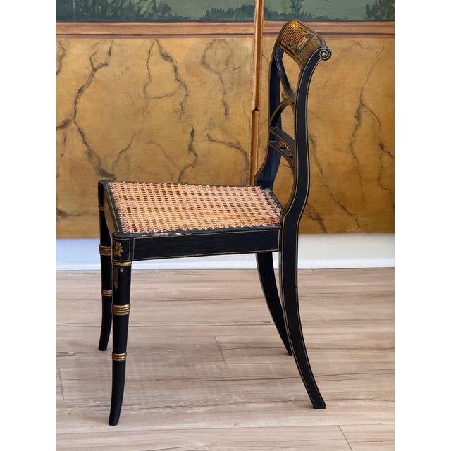 Set of Four English Regency Black Lacquer Dining Chairs With Gilt Decoration For Sale - Image 16 of 16