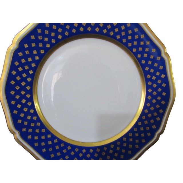 1920s 1920's Ceralene Malmaison Raynaud Limoges France Cobalt and Gold Star Lunch Plate Rooster Mark For Sale - Image 5 of 7
