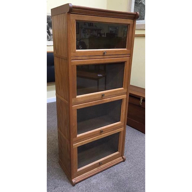 Modern Lawyers Oak Bookcase/Storage Tall Cabinet With Retractable Glass Feature For Sale - Image 3 of 12