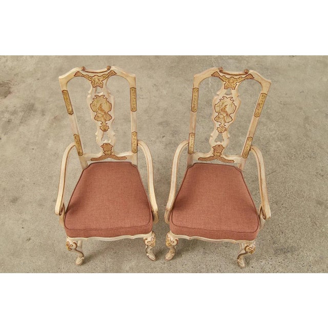 Wood Set of Eight Chinoiserie Queen Anne Style Dining Chairs For Sale - Image 7 of 13