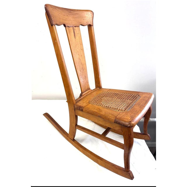 1900 - 1909 Antique Stomps-Burkhardt Maple Slipper Sewing Rocker With Caned Seat, Early 20th Century For Sale - Image 5 of 8
