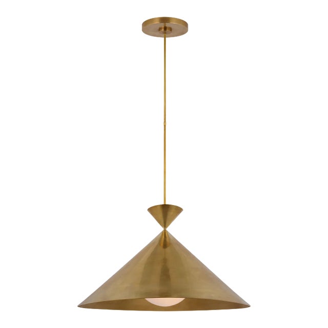 Paloma Contreras for Visual Comfort Signature Collection Orsay Grande Pendant in Hand-Rubbed Antique Brass with White Glass For Sale