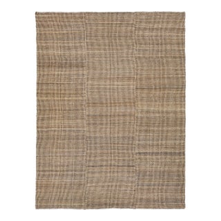 12x15 Earthy Minimalism: Handmade Modern Kilim Wool Rug For Sale