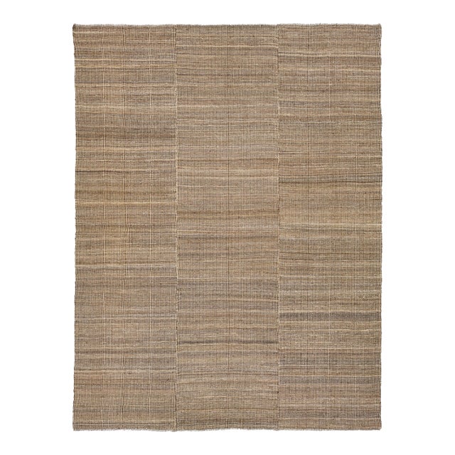12x15 Earthy Minimalism: Handmade Modern Kilim Wool Rug For Sale