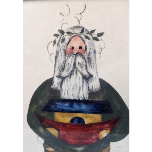 Vintage Theorem-Style Folk Art Santa Claus Christmas Wall Art – Set of 5 For Sale - Image 12 of 16