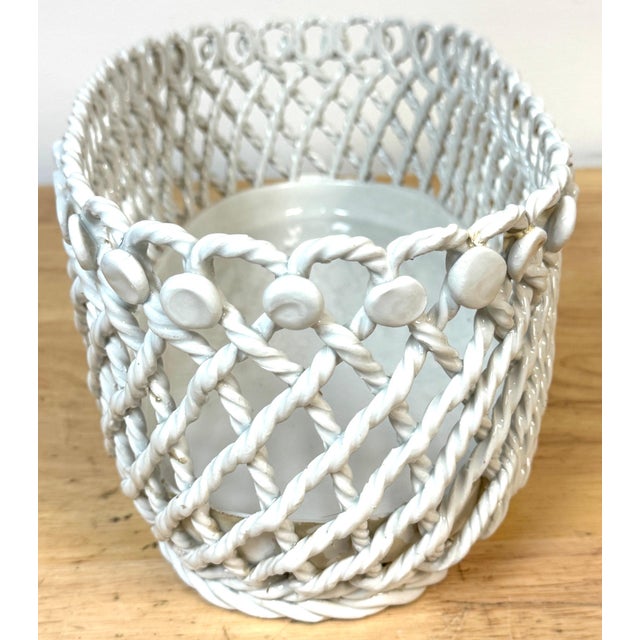 Italian Creamware, in White Rope-Twist Oval Centerpiece Basket, Mid-20th Century For Sale - Image 15 of 18