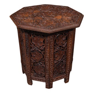 Antique Campaign Tea Table, Anglo-Indian, Carved, Lamp, Side, Victorian, c.1900 For Sale