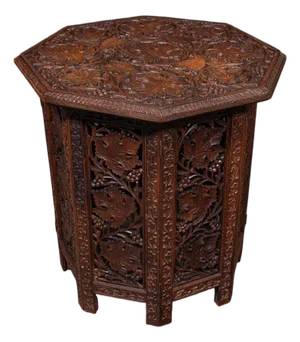 Antique Campaign Tea Table, Anglo-Indian, Carved, Lamp, Side, Victorian, c.1900