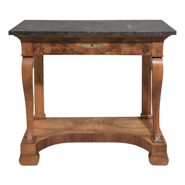 French Restauration Walnut Marble-Top Console Table, Circa 1820 For Sale