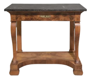 French Restauration Walnut Marble-Top Console Table, Circa 1820