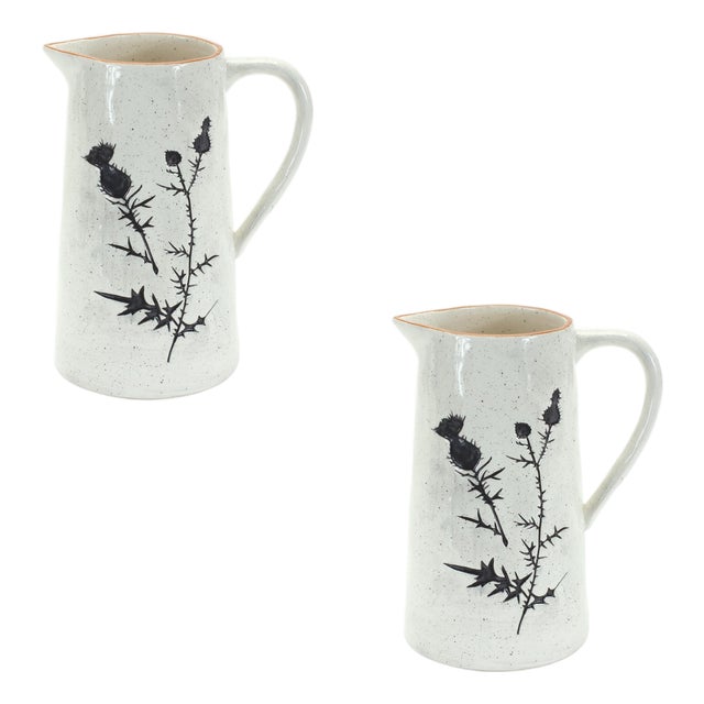 Rustic Thistle Etched Pitcher Vase with Speckled Finish (Set of 2) For Sale