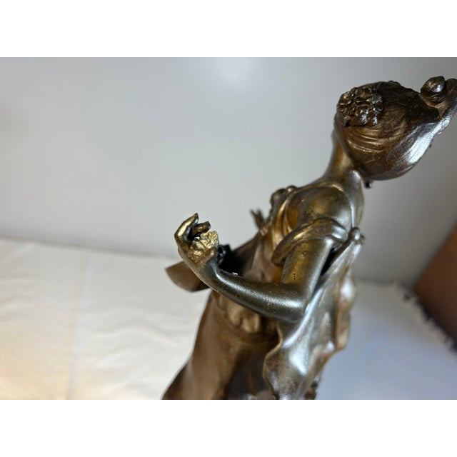 Brown Antique French Auguste Moreau Spelter Figural Sculpture of Woman With Lute For Sale - Image 8 of 9