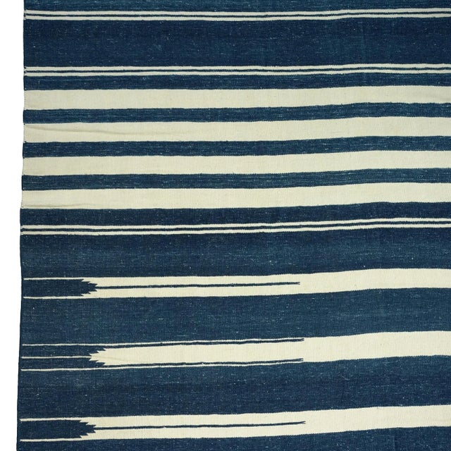 Rug & Kilim Vintage Dhurrie Rug With White and Blue Stripes, From Rug & Kilim For Sale - Image 4 of 5