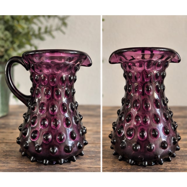 Mid 20th Century Vintage Amethyst Purple Hobnail Art Glass Pitcher For Sale - Image 5 of 5