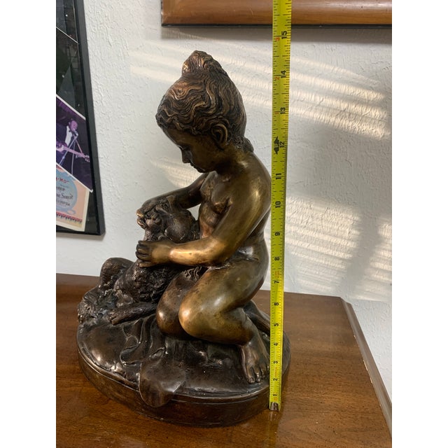 Vintage Bronze Style Sculpture of Child Bathing Dog Figurine – Classical European Style Statue For Sale - Image 11 of 12