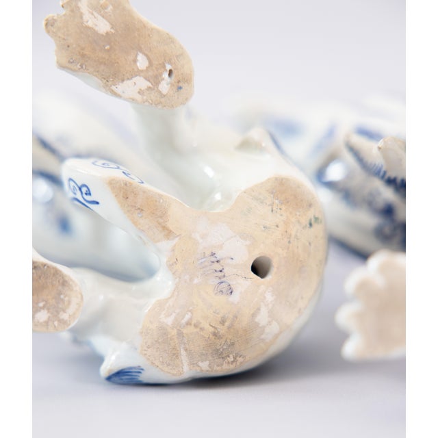 Dutch Delft Faience Dragon Candlesticks, Circa 1930 - A Pair For Sale - Image 11 of 12