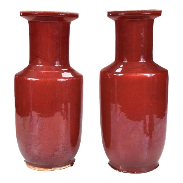 Mid 20th Century Pair of Large Chinese Sang De Boeuf Vases For Sale