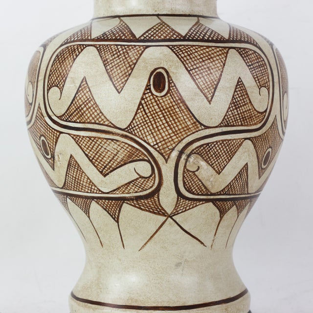 Early 21st Century Vintage Tribal Pattern Ceramic Ginger Jar Table Lamps - a Pair For Sale - Image 5 of 13