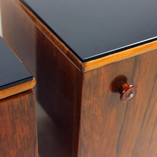 Black Art Deco Bedside Tables in Walnut and Black Glass, Czechoslovakia, 1940s, Set of 2 For Sale - Image 8 of 11