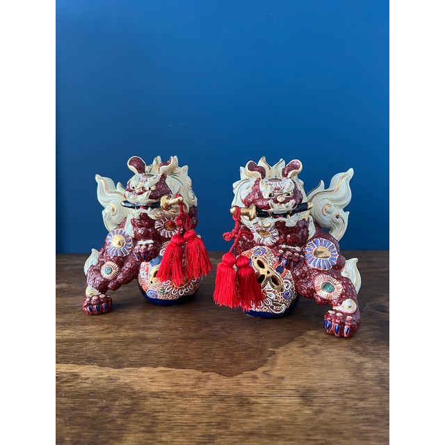 Ceramic Pair of Vintage Foo Dog / ShiShi Guardian Lions For Sale - Image 7 of 18