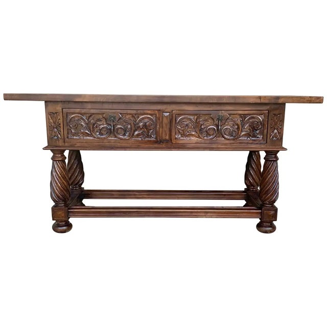 19th Century Spanish Low Console Table With Solomonic Legs & Two Carved Drawers For Sale - Image 11 of 11