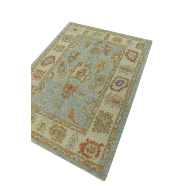 Early 21st Century Oriental Hand Knotted Rug Turkish Oushak 4'3" x 5'7" For Sale - Image 5 of 5