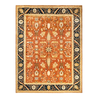 Eclectic, One-of-a-Kind Hand-Knotted Area Rug in Orange, 9' 0" x 11' 10" For Sale