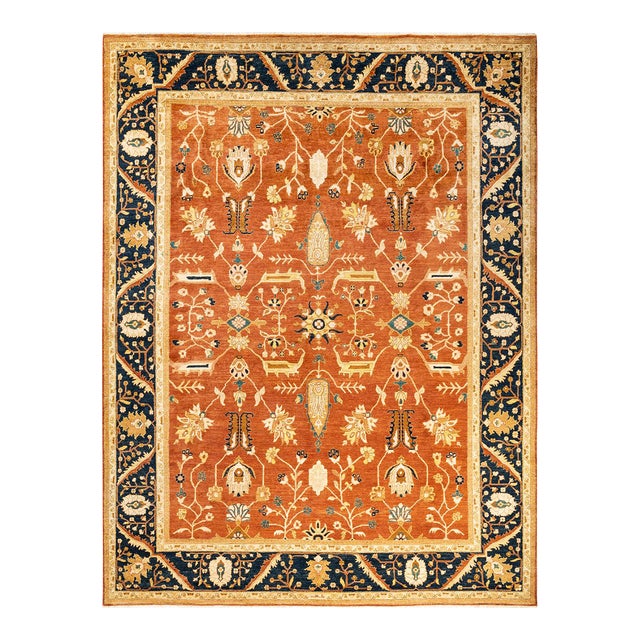 Eclectic, One-of-a-Kind Hand-Knotted Area Rug in Orange, 9' 0" x 11' 10" For Sale