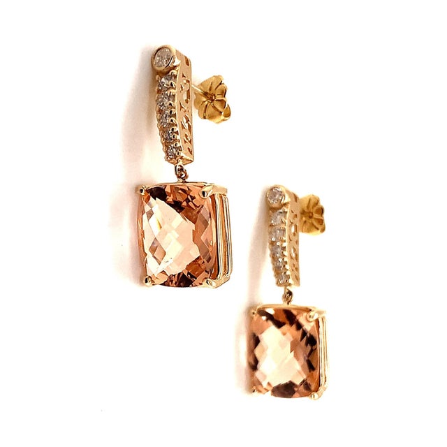 Natural Morganite Diamond Earrings 14k Gold 9.93 TCW Certified For Sale - Image 14 of 18