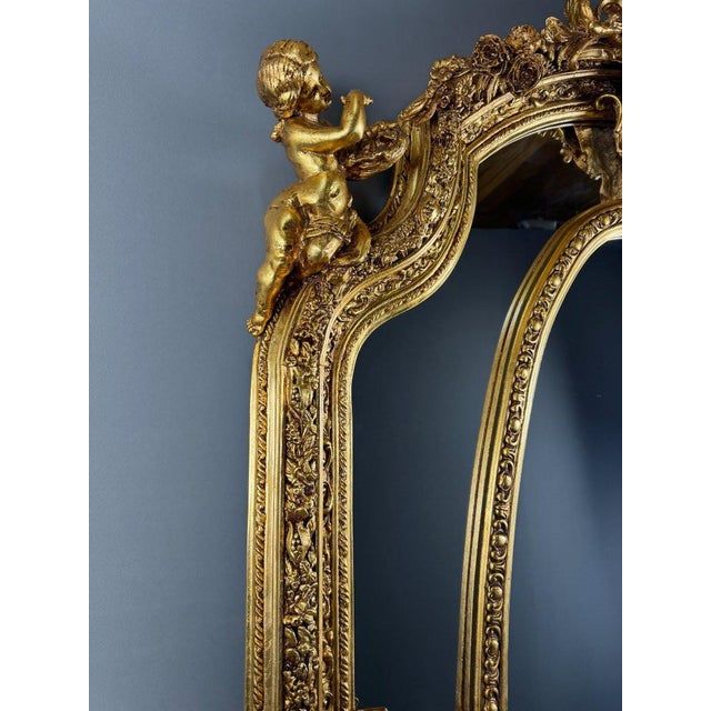 Wood Large 19th Century Louis XV Mirror in Carved and Gilded Wood For Sale - Image 7 of 12