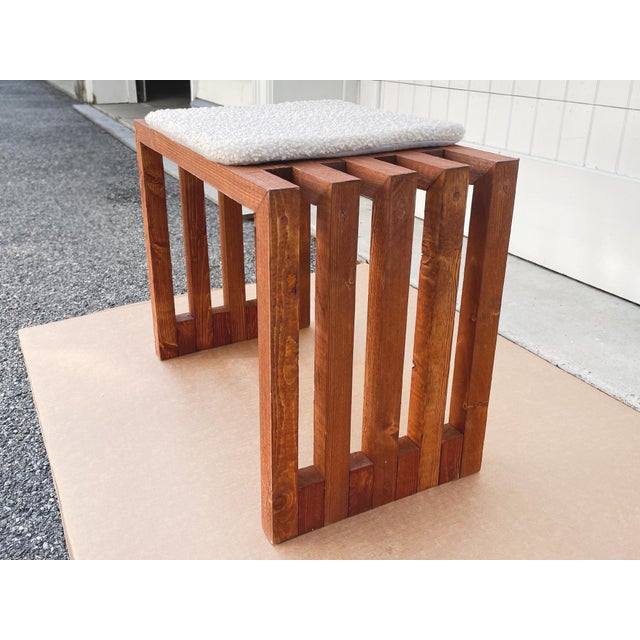 Scandinavian Modern Pine Slatted Benches With Shearling Cushions - A Pair For Sale - Image 10 of 13