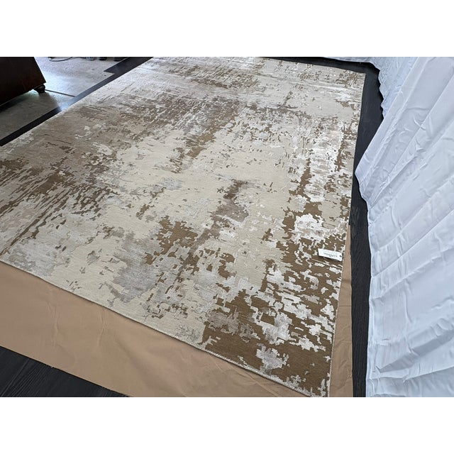 Rh Restoration Hardware Riva Hand-Knotted Rug — 9' × 12' Dove/Wheat | Wool & Viscose Blend For Sale - Image 14 of 18