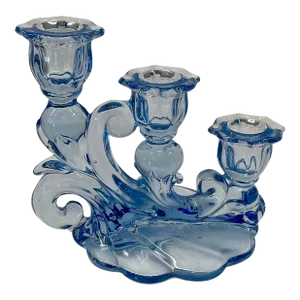 Mid 20th Century Cambridge Caprice Moonlight Blue Three-Light Candelabra