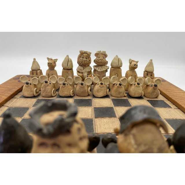 Figural Animal Terracotta Chess Set With Oak-Framed Board For Sale - Image 11 of 18