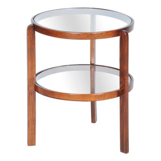 Small Czech Art Deco Table in Beech and Glass, 1930s For Sale