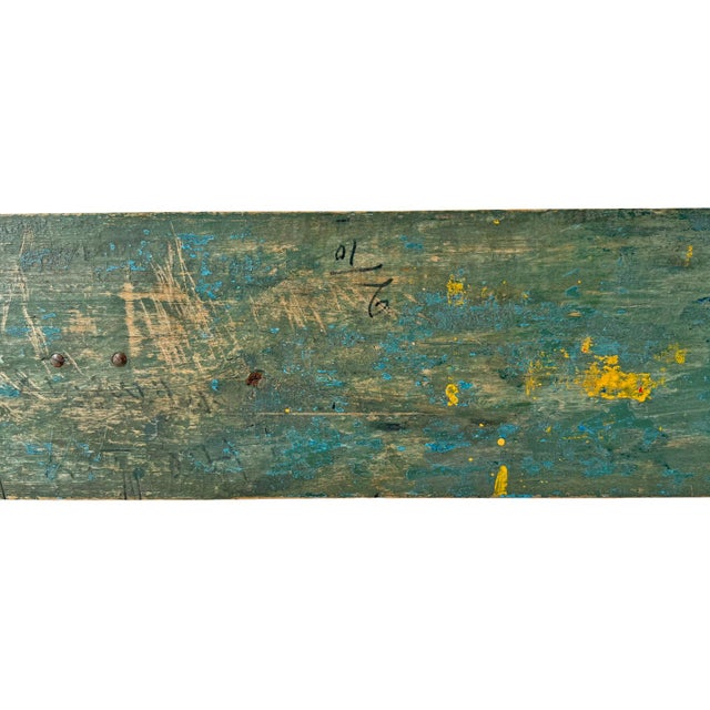 Farmhouse Vintage Wood & Iron School Bench For Sale - Image 3 of 6