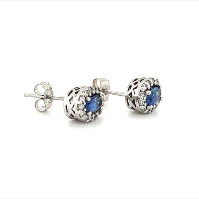 Metal Natural Sapphire Diamond Stud Earrings 14k W Gold 0.64 TCW Certified For Sale - Image 7 of 12
