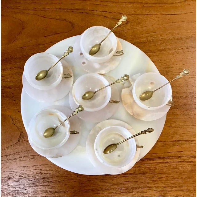 Circa 1930s Vintage White Agate Tea Cup, Saucer and Tray Set- 19 Pieces For Sale - Image 11 of 12