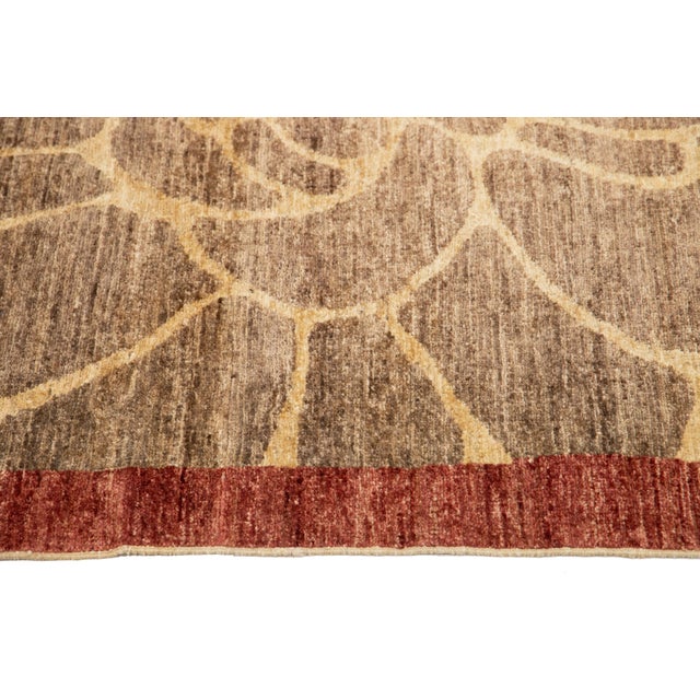 Handamde Transitional Peshawar Wool Rug in Burgundy With Allover Motif For Sale - Image 9 of 10
