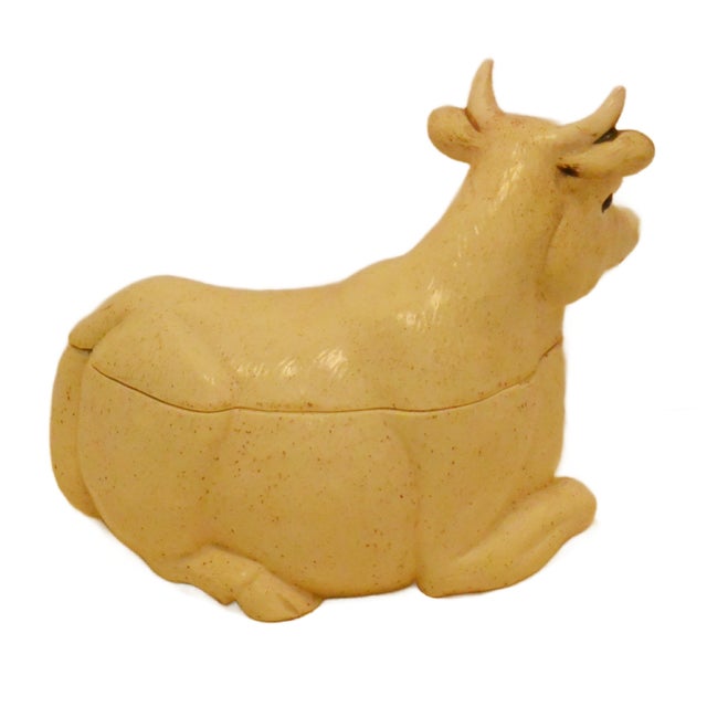 1960s Large Reclining Cow Tureen - Artisan Lidded Tureen - Rustic Farmhouse Decor - Maitland- Smith For Sale - Image 4 of 9