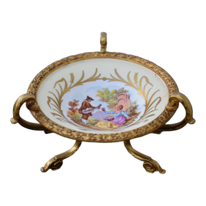 French Sèvres Porcelain French Empire Compote Gilded Bronze Footed Bowl W/Stand