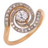 1910s Edwardian Diamond Two Tone 18k Gold Swirl Ring, Size 5 For Sale