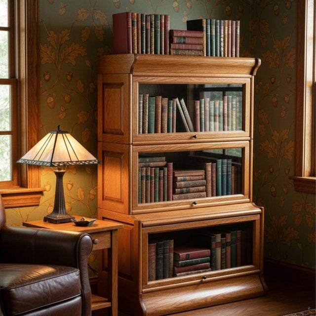 Mission Mission 3 Stack Oak Barrister Bookcase - Beveled Glass For Sale - Image 3 of 18