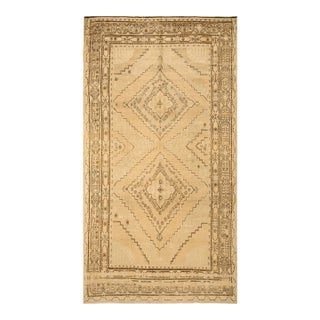 1930s Tan Camel Geometric Antique Central Asian Khotan Rug 6'4" X 12' Knotted Wool Carpet For Sale